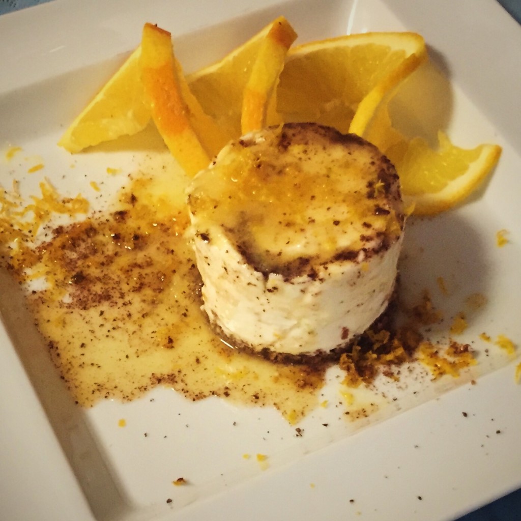 no bake cheese cake with Valencia orange sauce